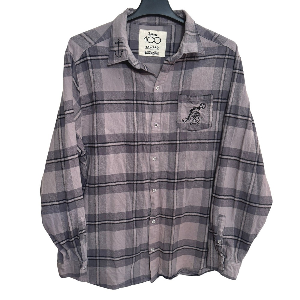 Disney 100 Cakeworthy Flannel Shirt Mens 4XL Steam boat Willie Plaid Embroidered
